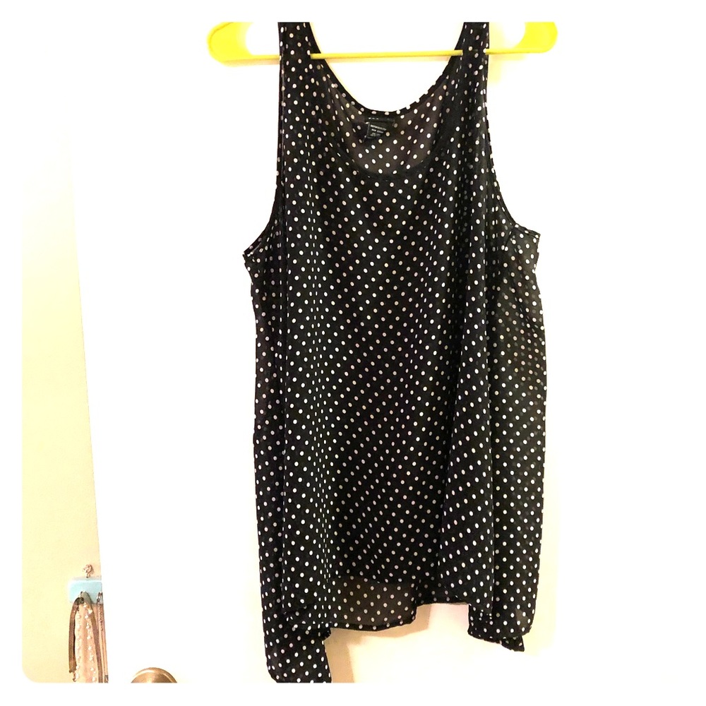 Sheer shark bite cut polka dot tank